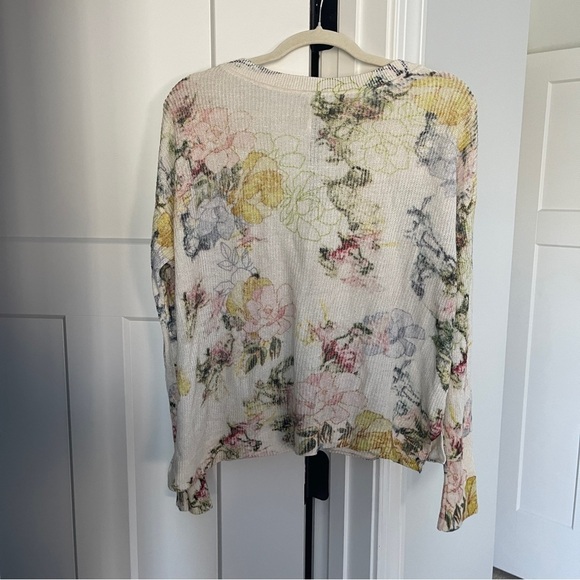 Anthropologie Floral Cream V Neck Sweater Top - Picture 5 of 5